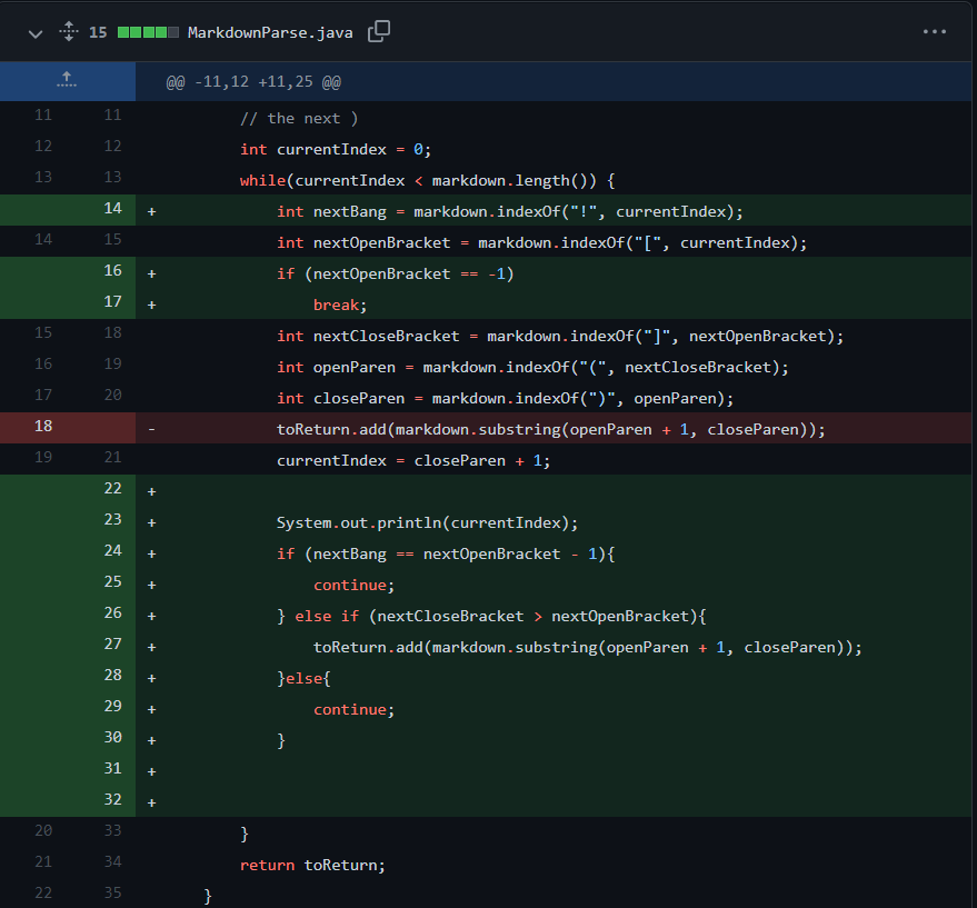 Diff for code change 1